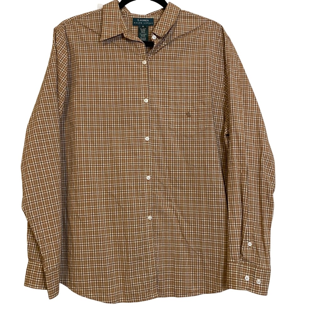 Lauren Ralph Lauren Mens XL Brown Plaid Cotton Long Sleeve Button Down Shirt
